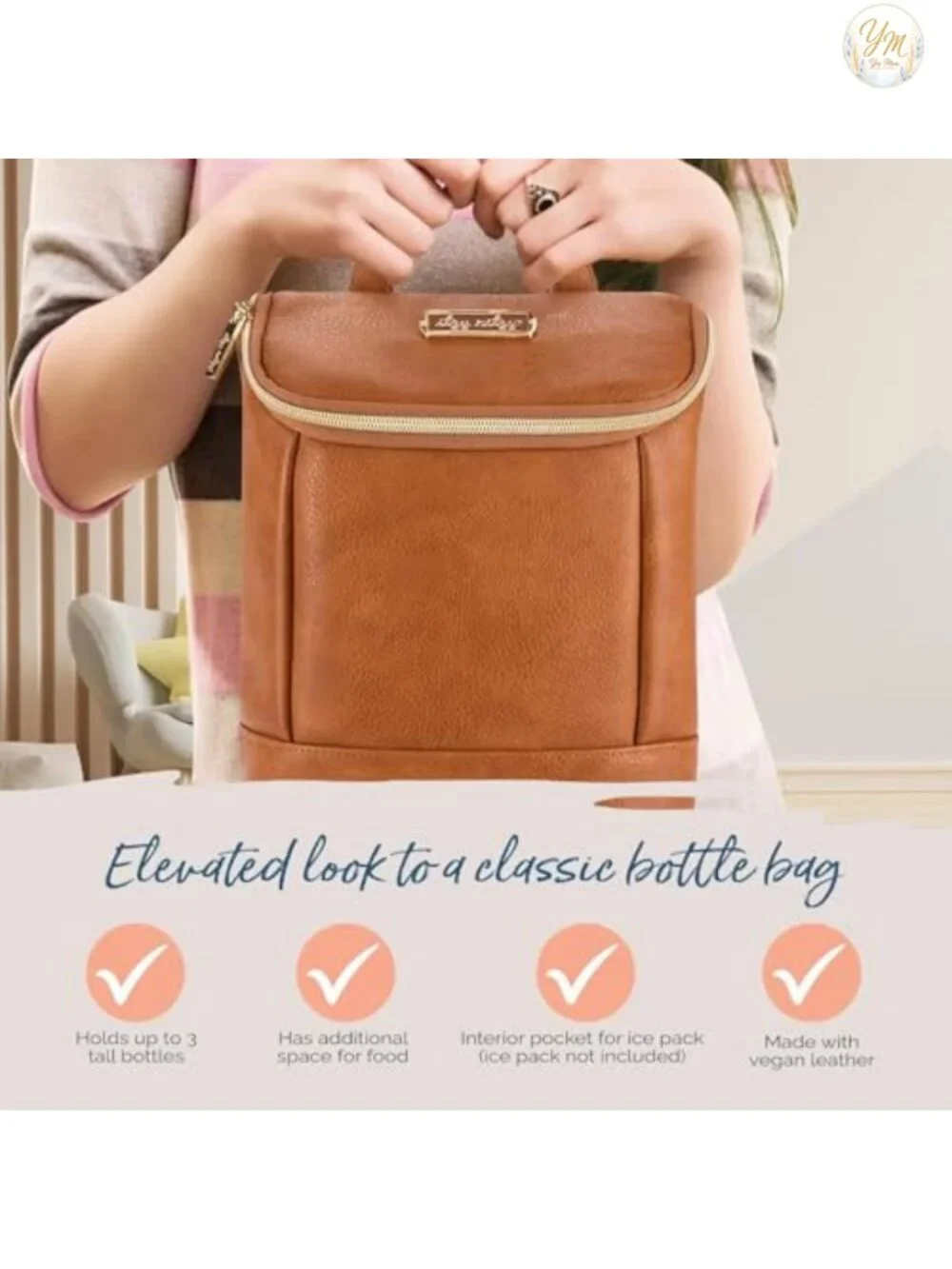 Insulated Bottle Bag Holds 3 Bottles Faux Leather Travel Organizer